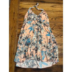 Buzz pink Floral Print Sleeveless Halter Neck Swimwear Wrap Dress Size Large